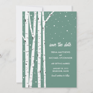 Save The Date Arbre de bouleau et neige, Sauvegarder la date