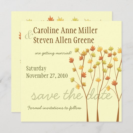 Save The Date Arbre de brindille d'automne - Sauvegarder la date (Devant / Derrière)