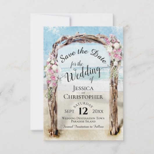 Save The Date Arbre de mariage rustique en bois flotté avec fleu (Devant)