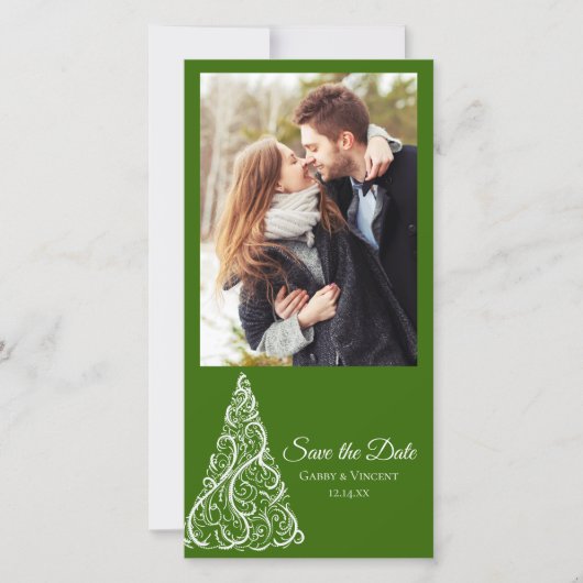 Save The Date Arbre de Noël vert Mariage d'hiver Sauvez la date (Devant)
