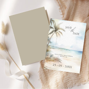 Save The Date Arbre de palmier de plage tropicale à l'aquarelle