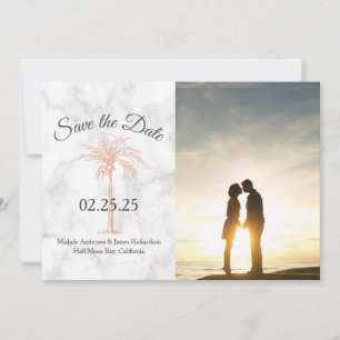Save The Date Arbre de palmier en marbre de cuivre or rose Photo
