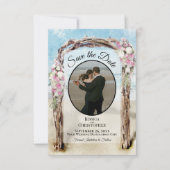 Save The Date Arbre de plage à l'aquarelle florale rose et photo (Devant)