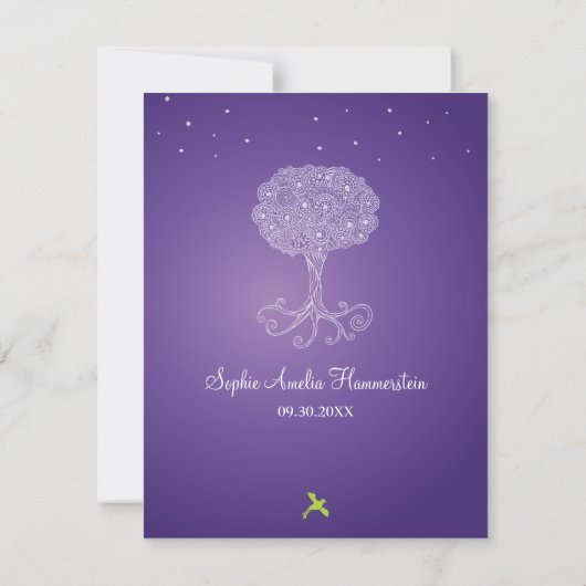 Save The Date Arbre de vie Bat mitzvah violet Enregistrer la dat (Dos)