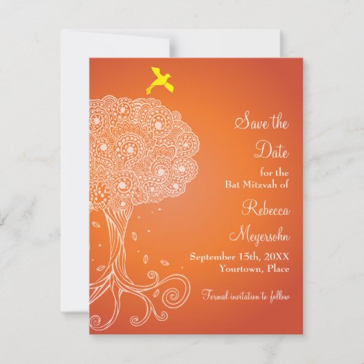 Save The Date Arbre de vie Orange Bat mitzvah Enregistrer la dat (Devant)