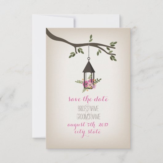 Save The Date Arbre Floral Rose Enregistrer La Date (Devant)