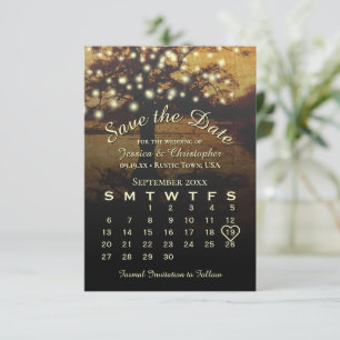 Save The Date Arbre rustique avec lumières Élégant calendrier de