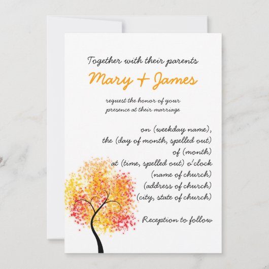 Save The Date Arbre Tourbillonnant mariage de automne "Enregistr (Dos)