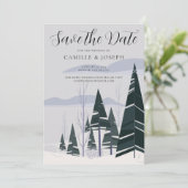 Save The Date Arbres d'hiver Moderne Neige Green Forêt Vacances (Debout devant)