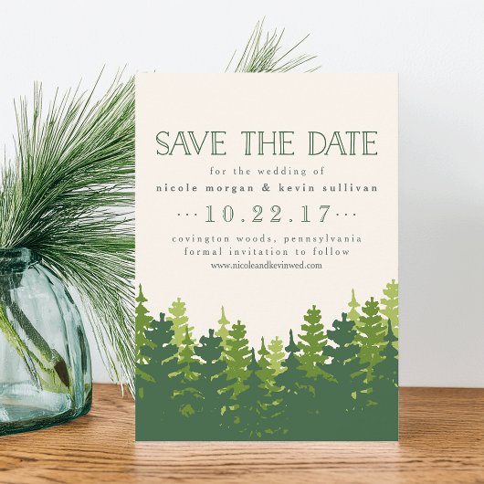 Save The Date Arbres Résineux Rustiques de Mariage