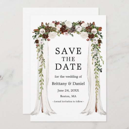 Save The Date Arc à canopée mariage aquarelle Boho Floral (Devant / Derrière)