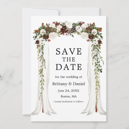 Save The Date Arc à canopée mariage aquarelle Boho Floral (Devant)