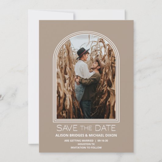 Save The Date Arc beige moderne mariage photo Enregistrer la dat (Devant)