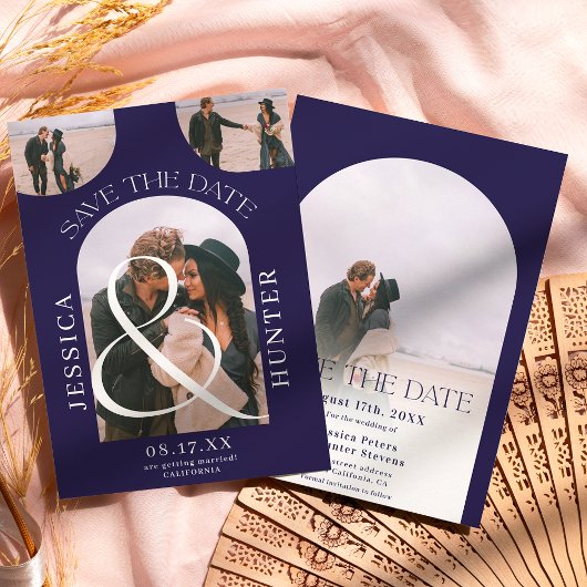 Save The Date Arc boho moderne 4 photos mariage marine bleu