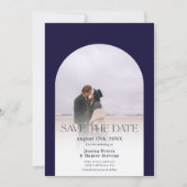 Save The Date Arc boho moderne 4 photos mariage marine bleu (Dos)