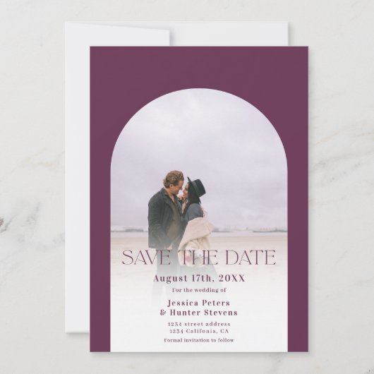 Save The Date Arc boho moderne 4 photos mariage violet (Dos)