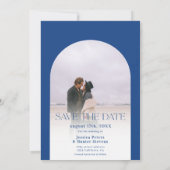Save The Date Arc de bouho moderne 4 photos bleu mariage (Dos)