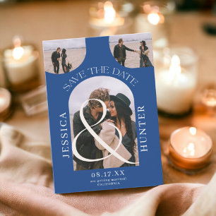 Save The Date Arc de bouho moderne 4 photos bleu mariage