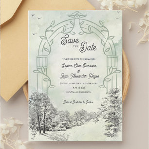 Save The Date Arc de jardin vert sauge pour mariage