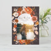Save The Date Arc de mariage floral orange brûlé de minuit Photo (Debout devant)