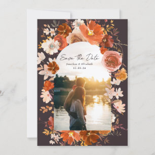 Save The Date Arc de mariage floral orange brûlé de minuit Photo