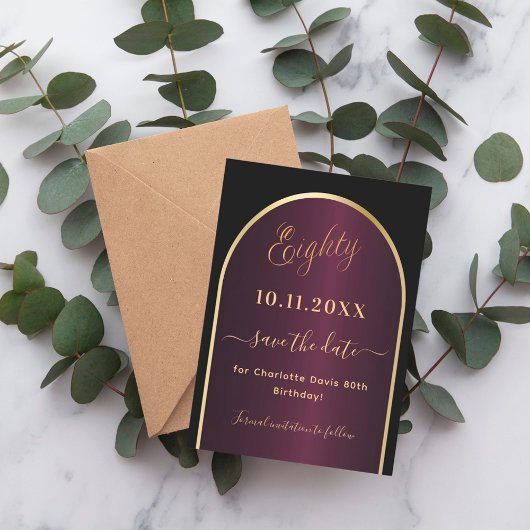 Save The Date Arc d'or bordeaux noir 80e anniversaire
