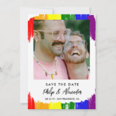 Save The Date Arc-en-ciel Brush Stripes Photo Enregistrer la dat (Devant)