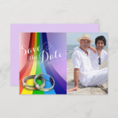 Save The Date Arc-en-ciel gris et anneaux Mariage Enregistrer la (Devant / Derrière)
