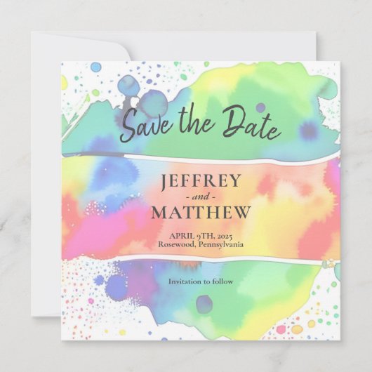 Save The Date Arc en ciel LGBT Gay Lesbian Aquarelle Enregistrer (Devant)