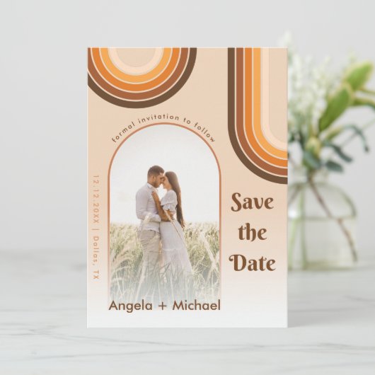 Save The Date Arc-en-ciel Rétro Photo Bohème Années 70 Branché (Debout devant)