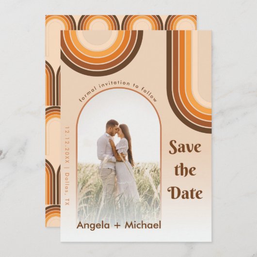 Save The Date Arc-en-ciel Rétro Photo Bohème Années 70 Branché (Devant / Derrière)