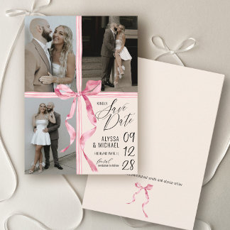 Save The Date Arc en Cœur Moderne Rose 3 Photo Mariage Ivoire