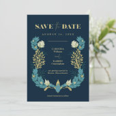 Save The Date Arc floral bleu jaune de printemps Photo (Debout devant)