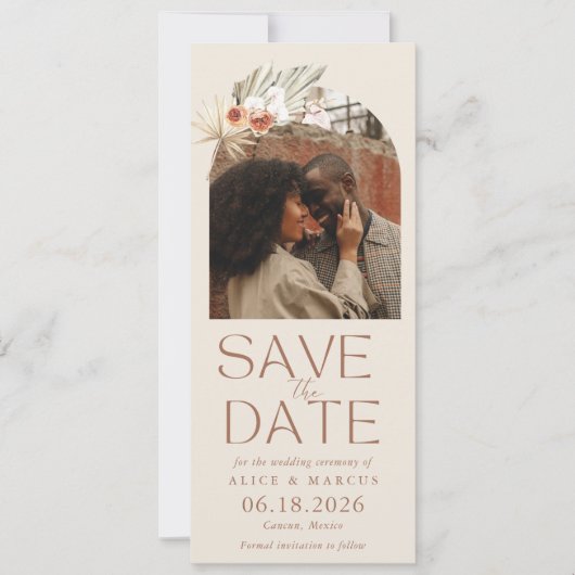 Save The Date Arc Floral Boho Photo Mariage Enregistrer La Date (Devant)
