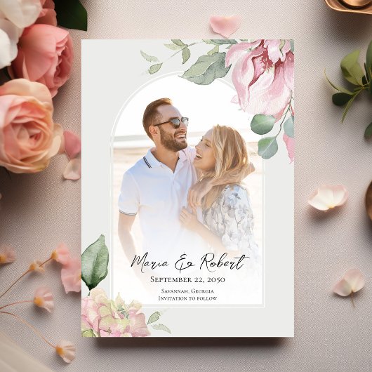 Save The Date Arc floral rose pâle Mariage élégant