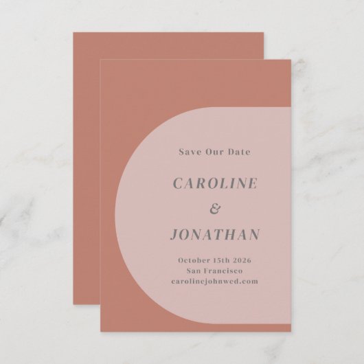 Save The Date Arc géométrique moderne Mariage Blush en terre cui (Devant / Derrière)