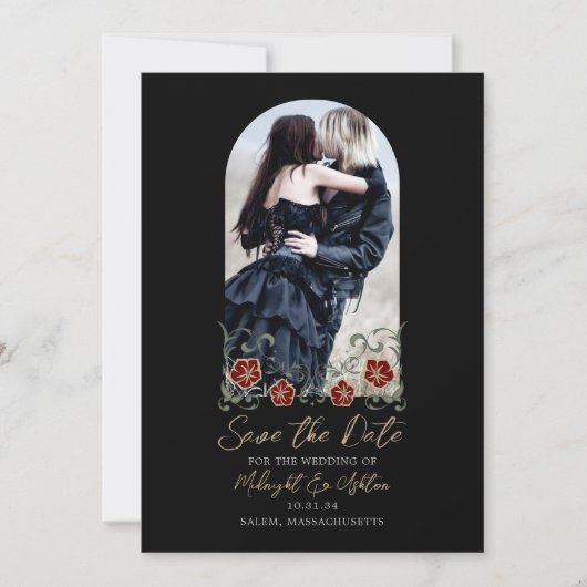 Save The Date Arc Gothique Photo Noir Mariage Enregistrer La Dat (Devant)