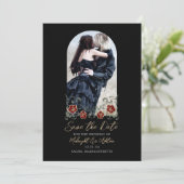 Save The Date Arc Gothique Photo Noir Mariage Enregistrer La Dat (Debout devant)