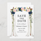Save The Date Arc mariage à canopée Aquarelle bleu rose Floral (Devant / Derrière)