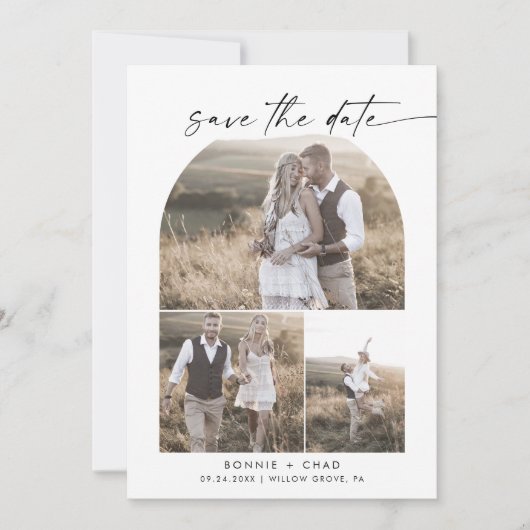 Save The Date Arc moderne Boho QR Code photo Collage (Devant)