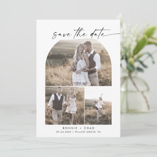 Save The Date Arc moderne Boho QR Code photo Collage (Debout devant)