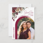 Save The Date Arc moderne Bourgogne & Crème Roses & Mariage phot (Devant)
