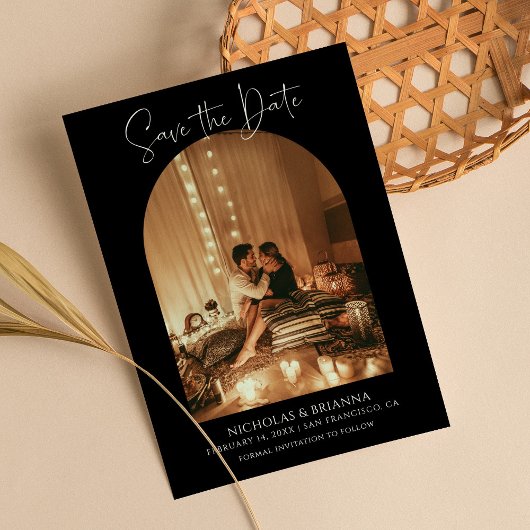 Save The Date Arc moderne élégant Photo Black White Boho Mariage