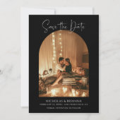 Save The Date Arc moderne élégant Photo Black White Boho Mariage (Devant)