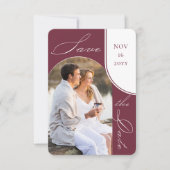 Save The Date Arc moderne photo Élégante calligraphie Bourgogne (Devant)