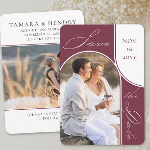 Save The Date Arc moderne photo Élégante calligraphie Bourgogne