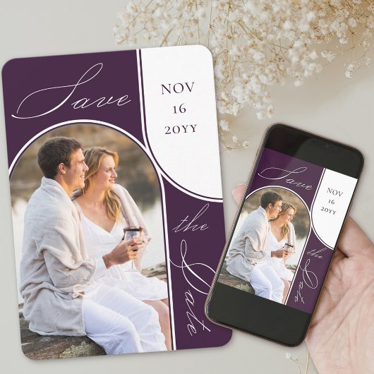 Save The Date Arc moderne photo élégante calligraphie violet