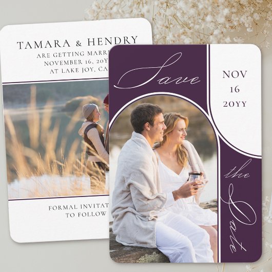 Save The Date Arc moderne photo élégante calligraphie violet