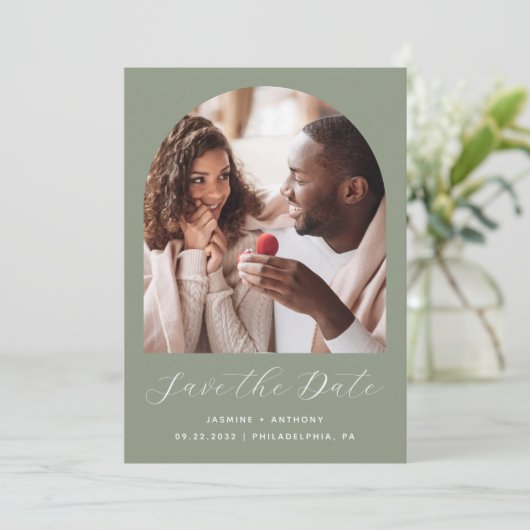 Save The Date Arc photo Boho minimal Sage vert (Debout devant)