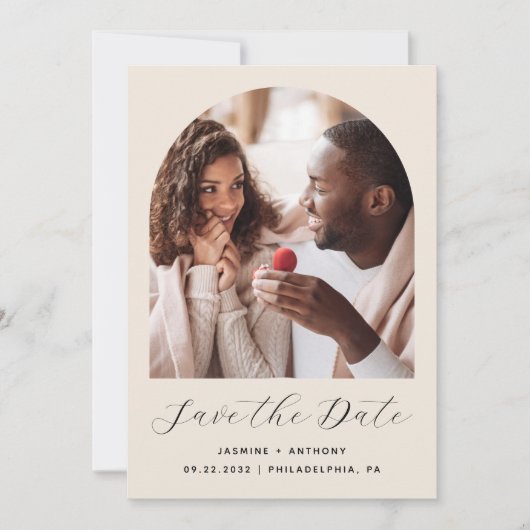 Save The Date Arc photo Boho minimal Script Beige (Devant)